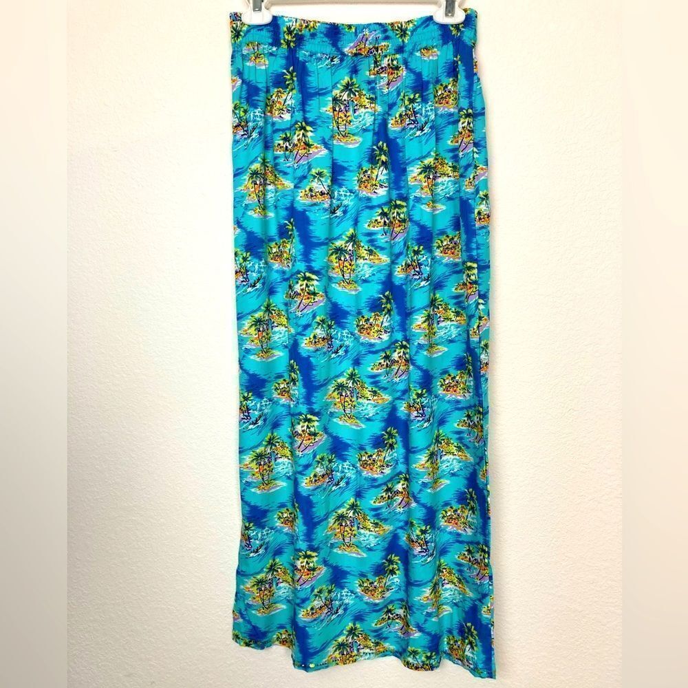 NWT SPA from Bali tropical beach scene  print maxi skirt w/sequin trim unique